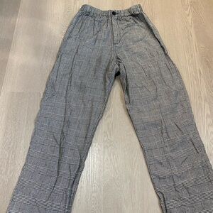 Gray Plaid High-Waist Trousers